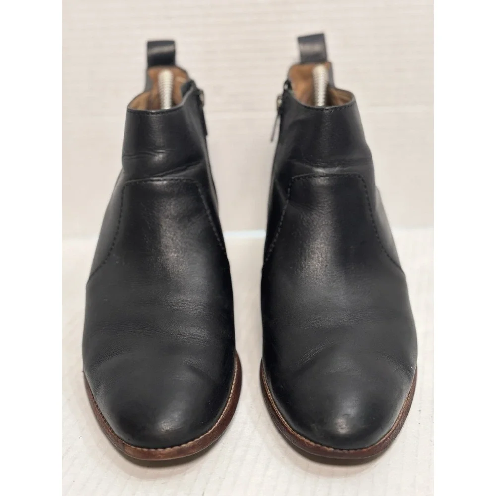 Madewell The Brenner Black Leather Ankle Boots Block Heel Side Zip Womens 9‎